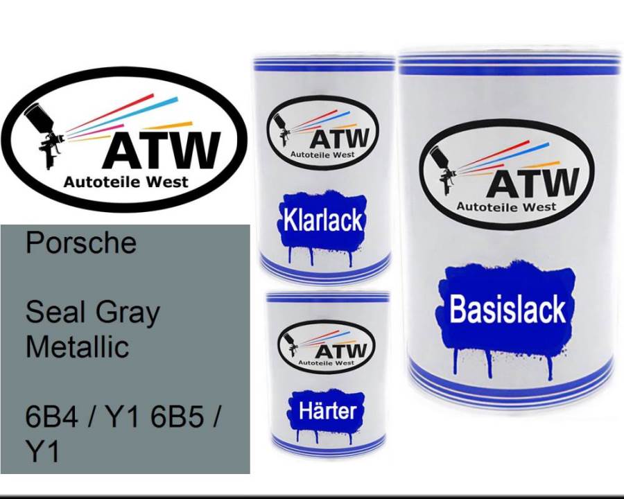 Porsche, Seal Gray Metallic, 6B4 / Y1 6B5 / Y1: 500ml Lackdose + 500ml Klarlack + 250ml Härter - Set, von ATW Autoteile West.